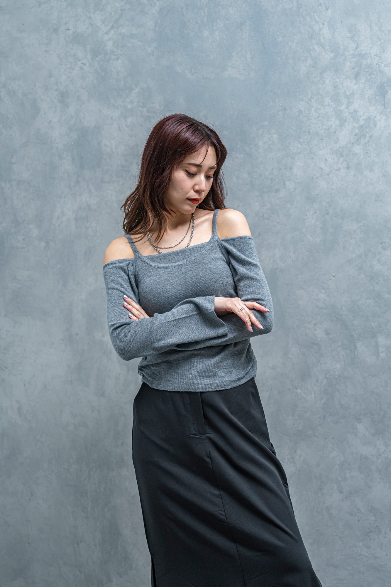 【即納】レイヤードオフショルダートップス