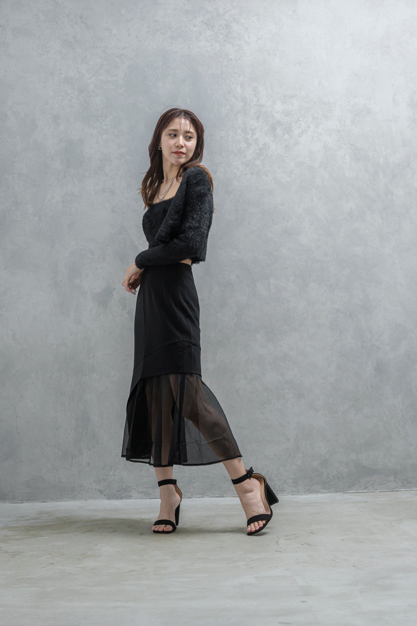 〈50%OFF〉【一部即納】アシンメトリーレイヤードメッシュスカート