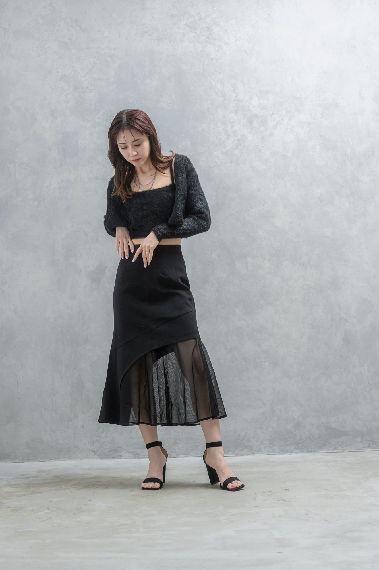 〈50%OFF〉【一部即納】アシンメトリーレイヤードメッシュスカート