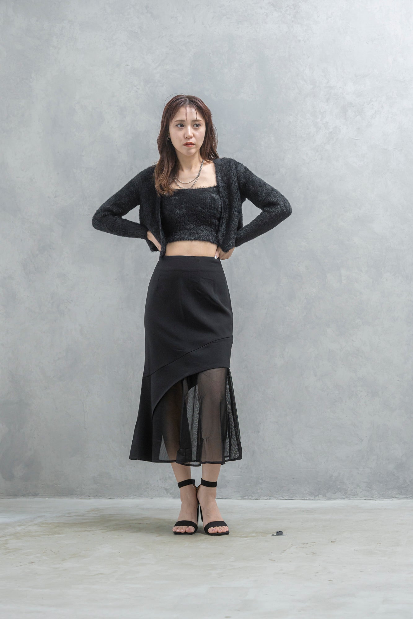 〈50%OFF〉【一部即納】アシンメトリーレイヤードメッシュスカート