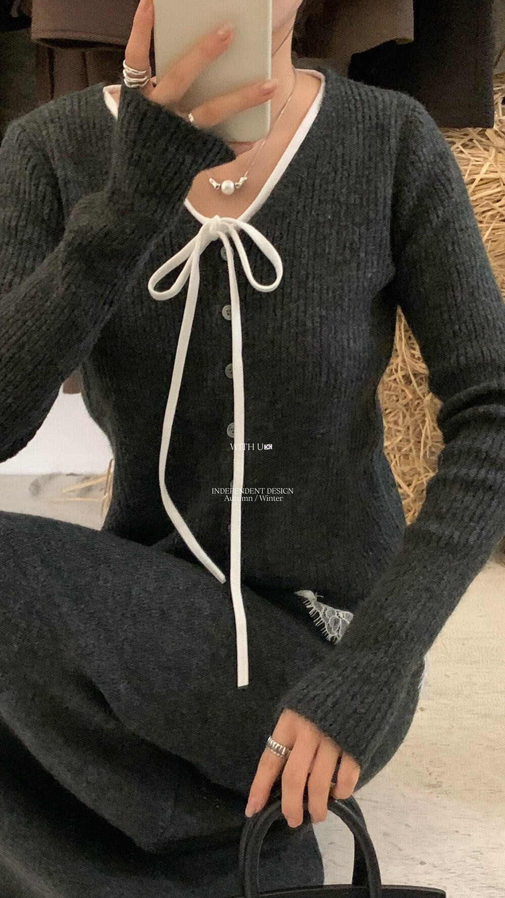 【即納】レースレイヤード リブニットセットアップ