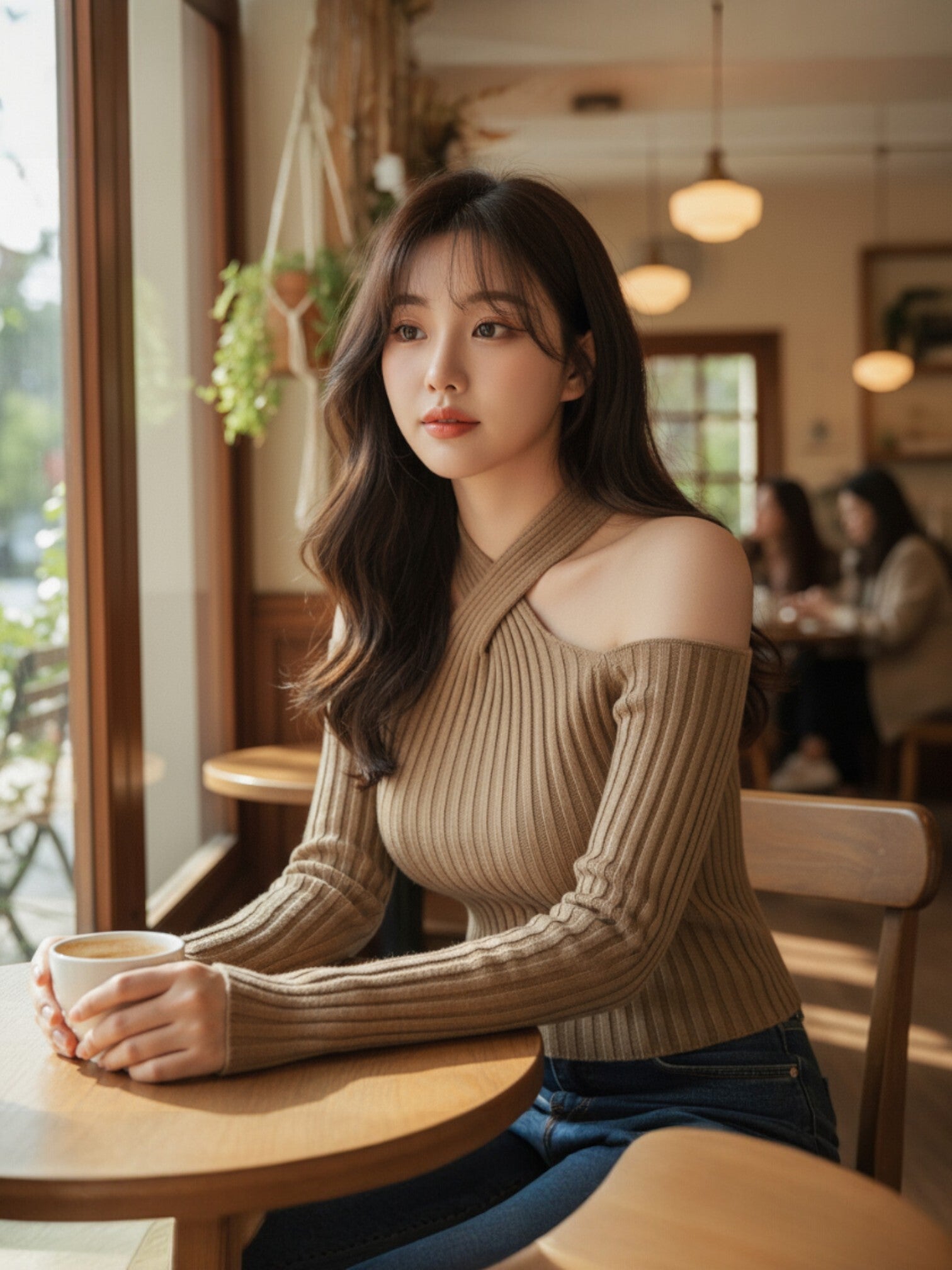 【一部即納】クロスオフショルダーリブニットトップス