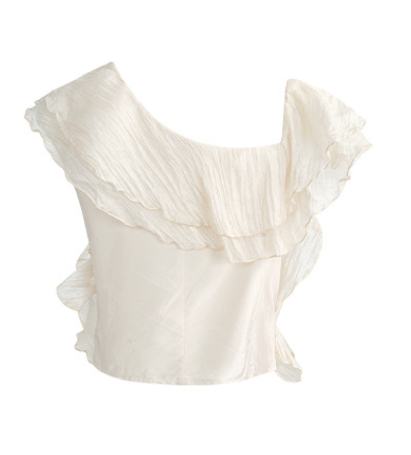 アシンメトリーシフォンフリルトップス