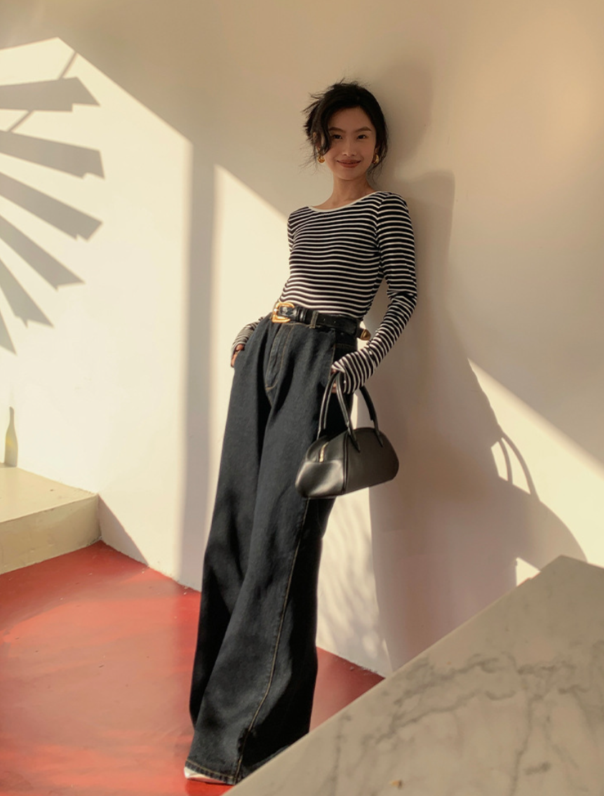 【即納】バックオープンボーダーカットソー