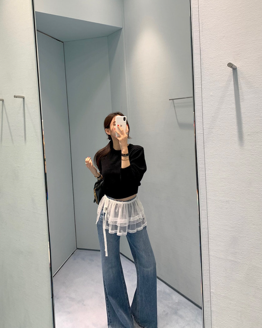 シアーレースティアードラップスカート