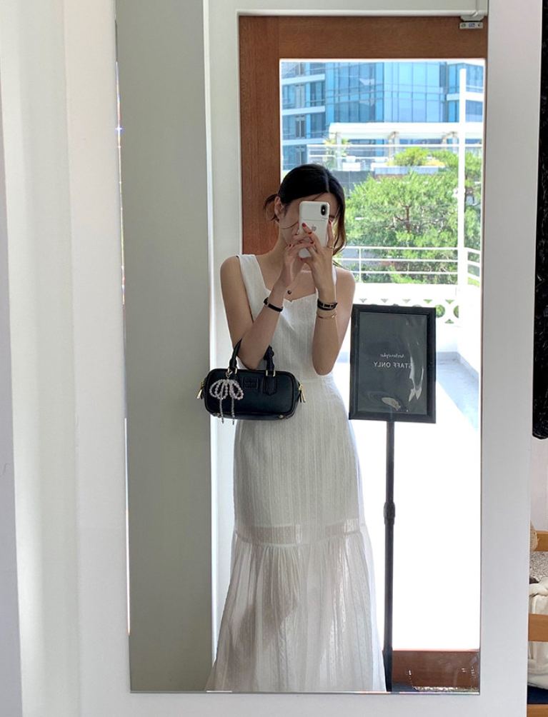 新作【即納 6/26(金)12:00~販売START】ノースリーブコットンティアードロングワンピース