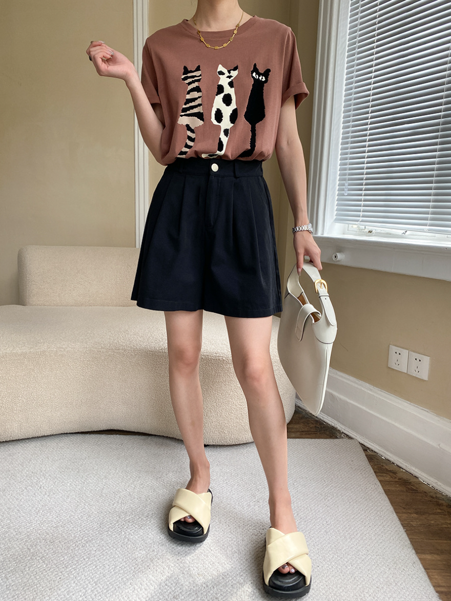 ハイウエストタックショートパンツ