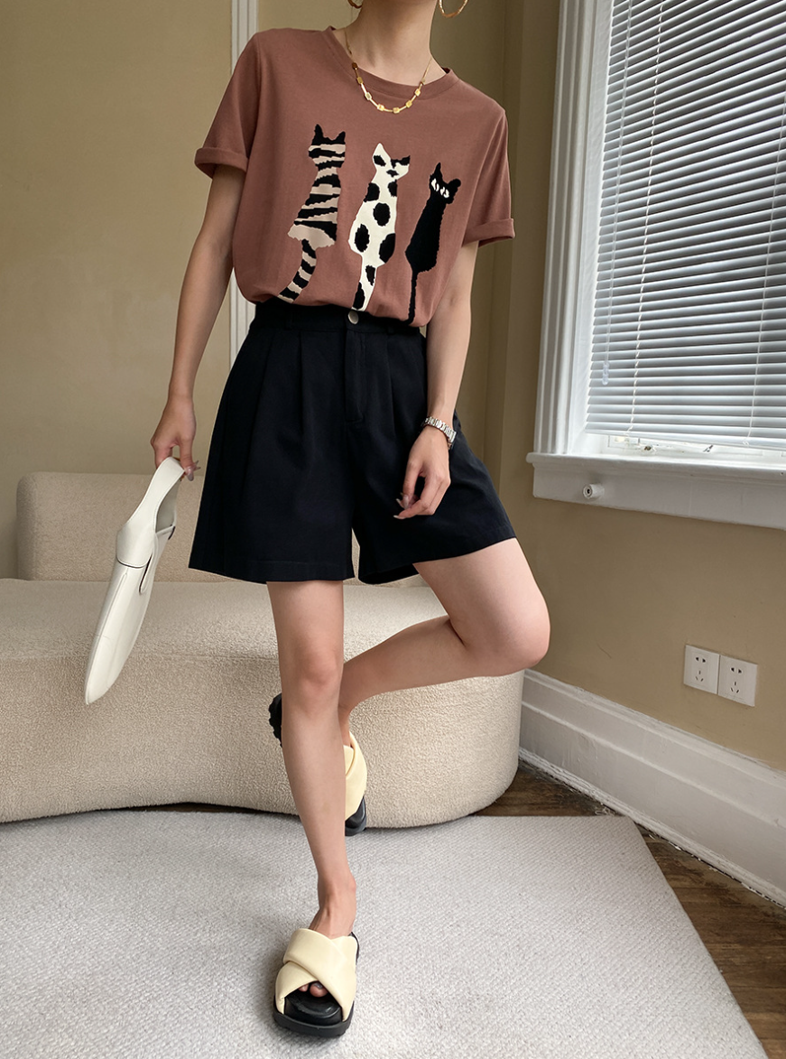 ハイウエストタックショートパンツ