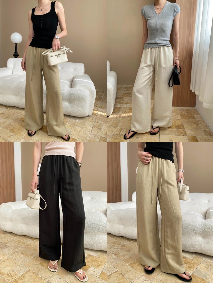 リネン混ワイドパンツ