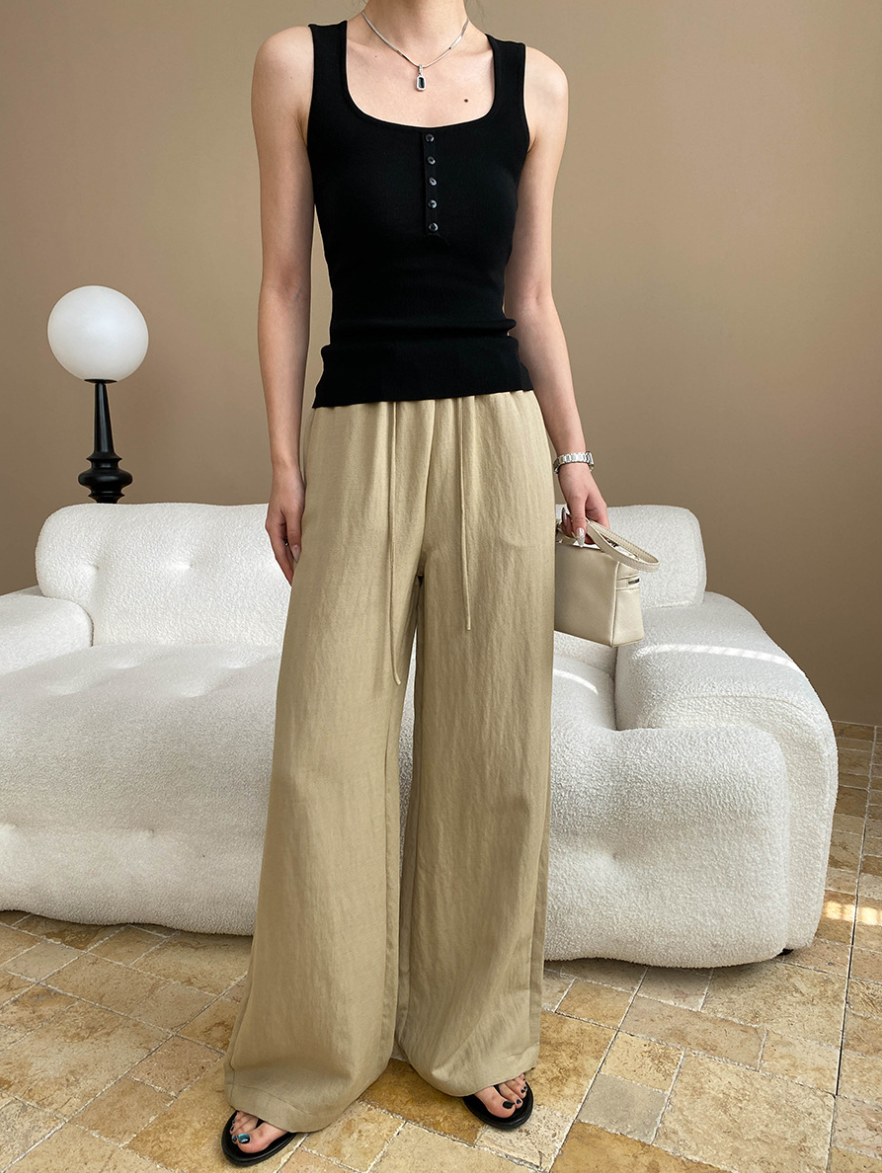 リネン混ワイドパンツ