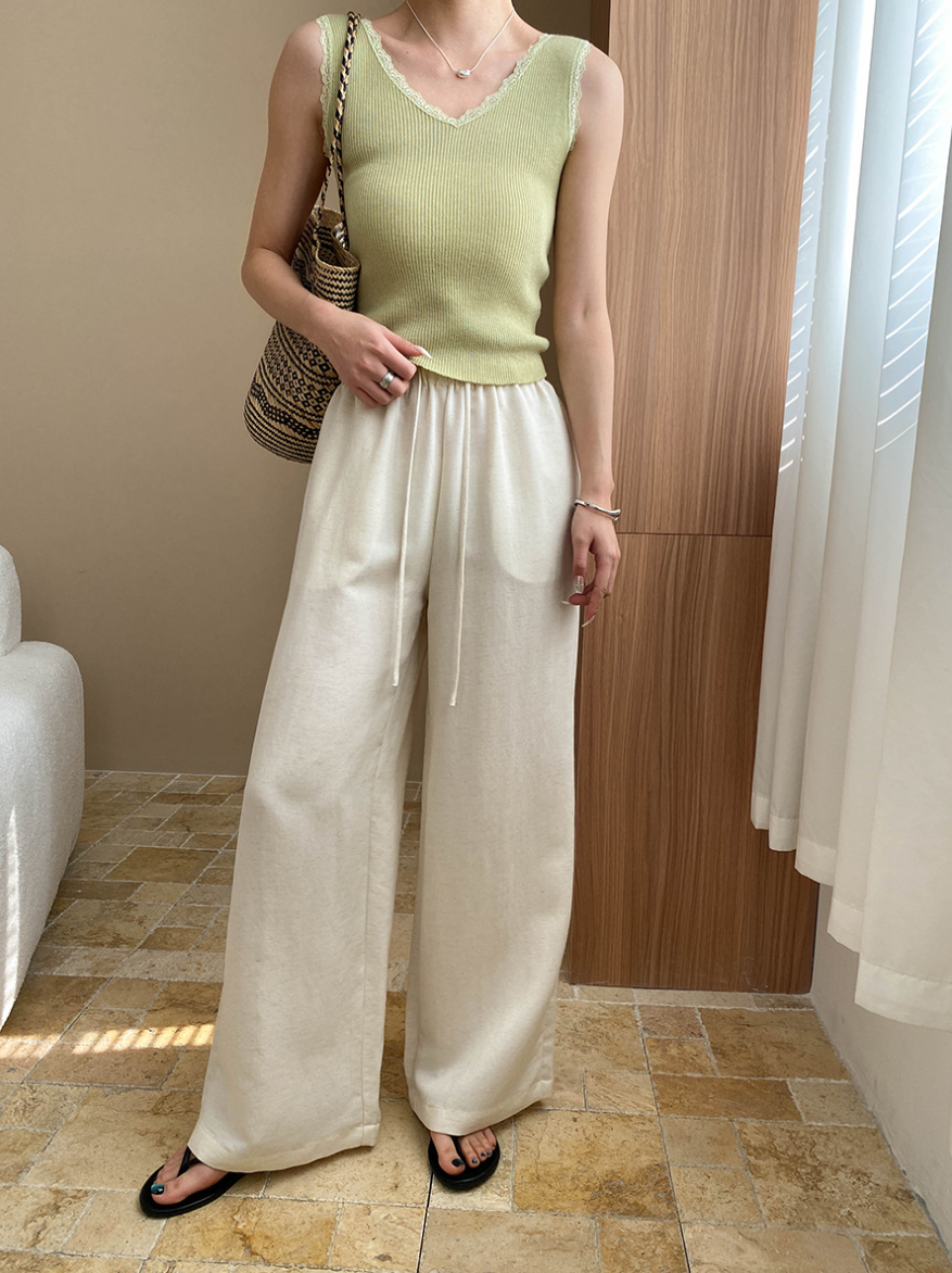 リネン混ワイドパンツ