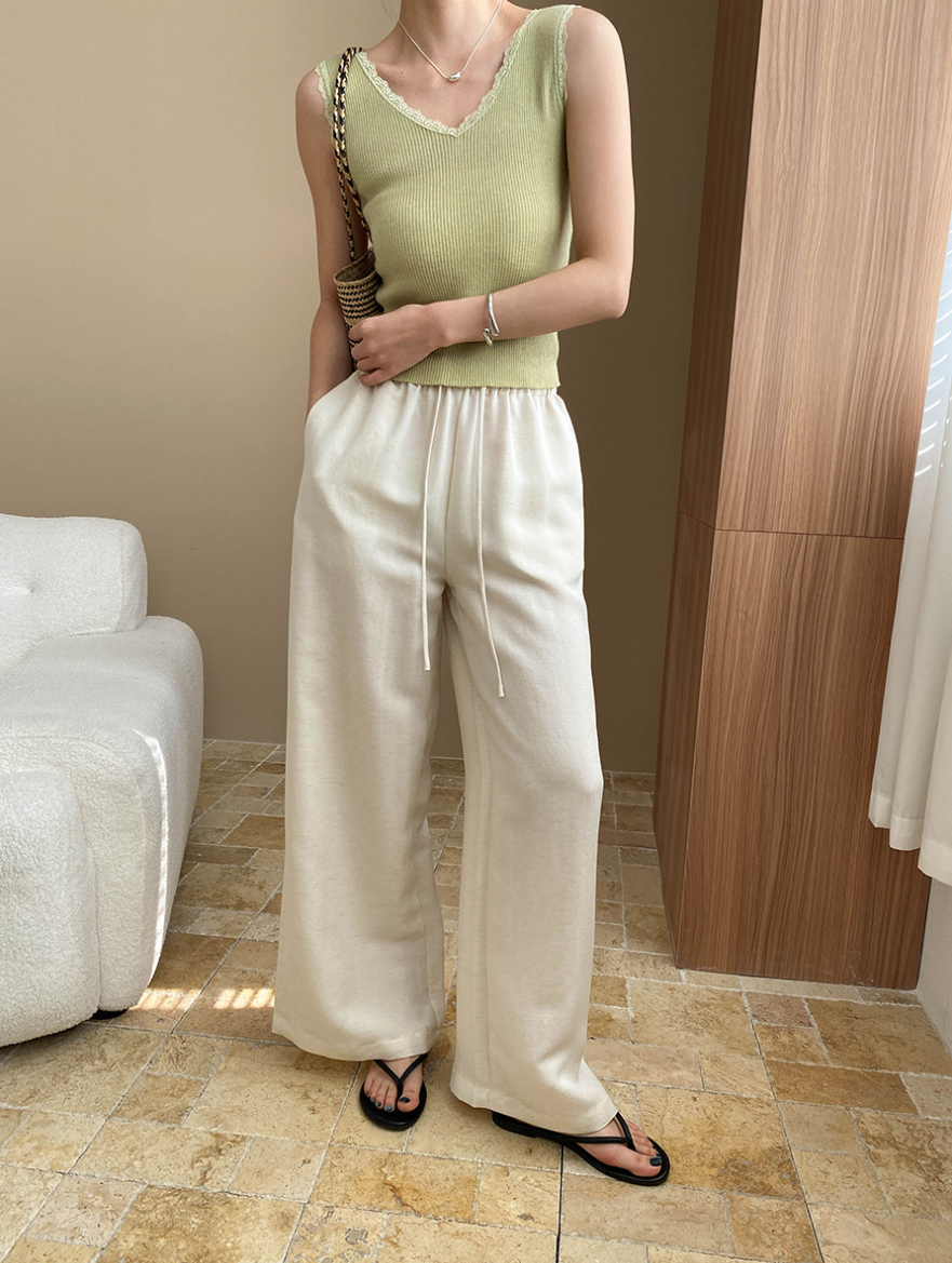 リネン混ワイドパンツ