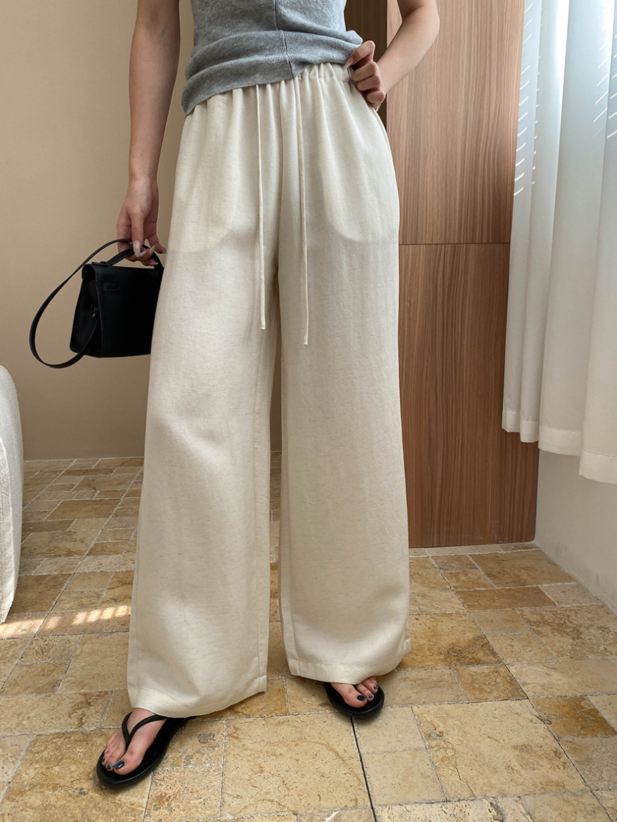 リネン混ワイドパンツ