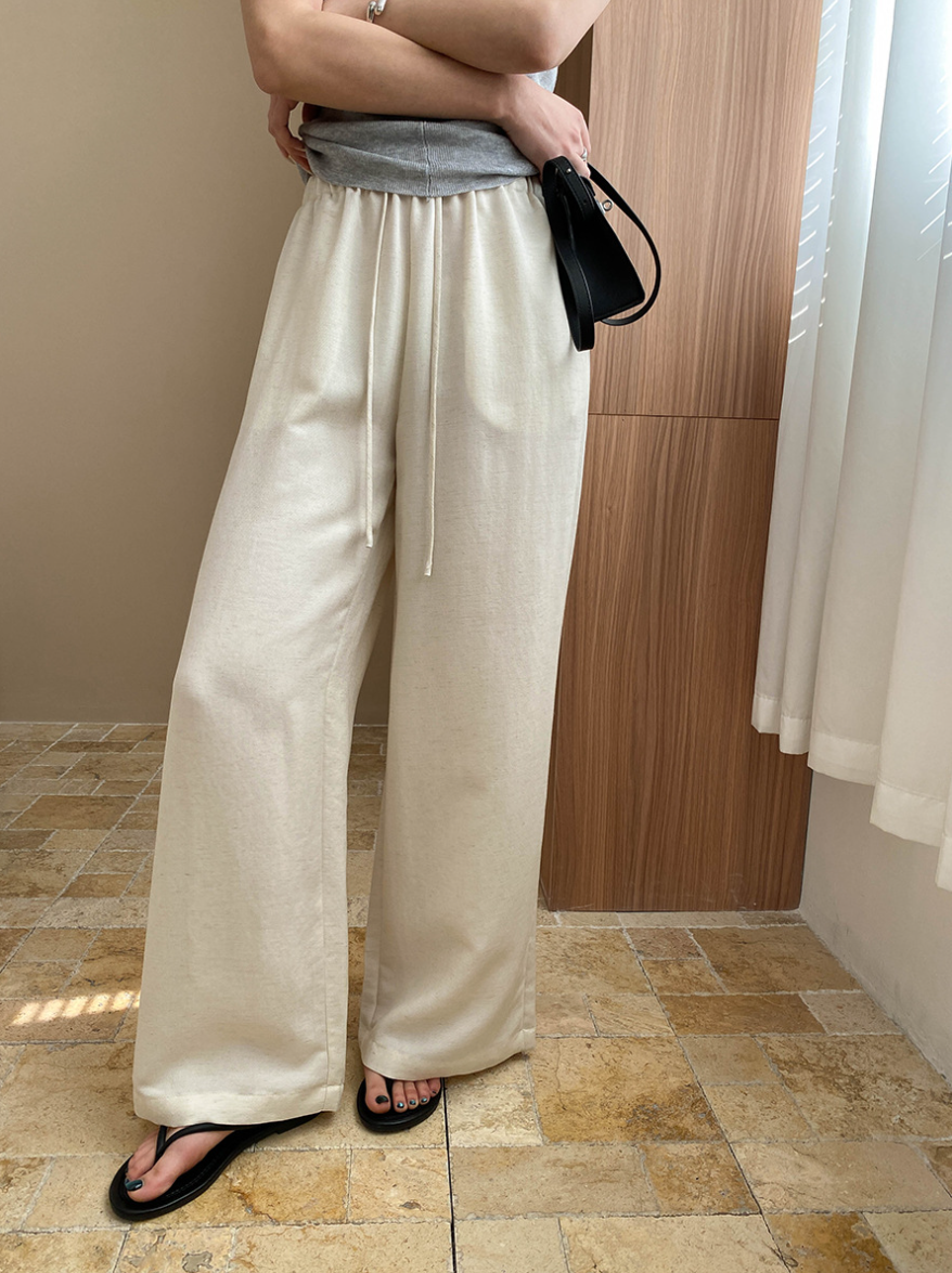 リネン混ワイドパンツ
