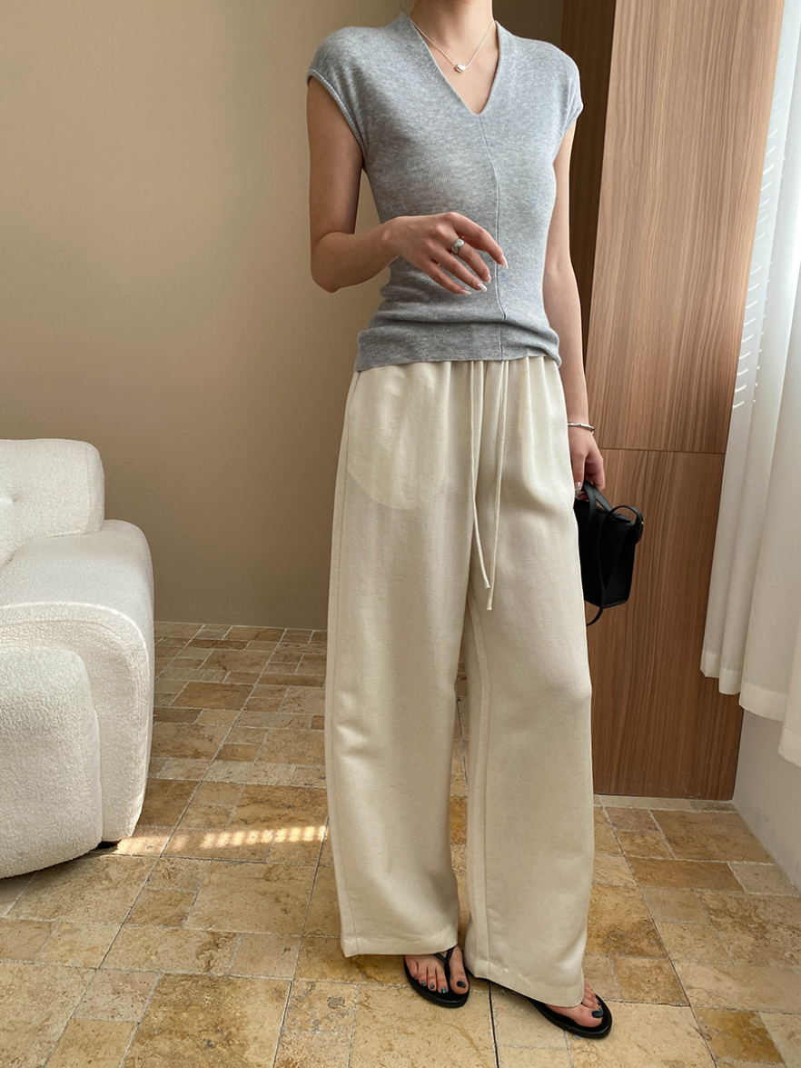 リネン混ワイドパンツ