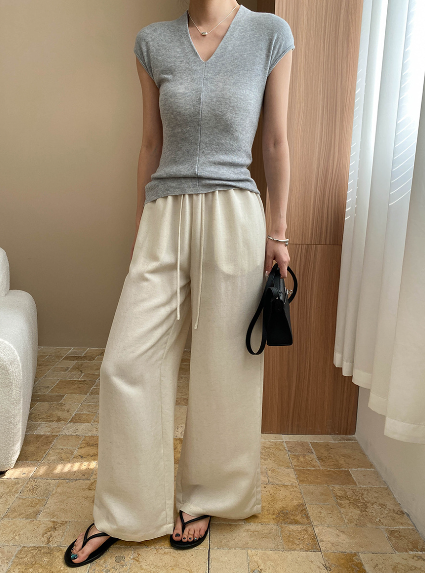 リネン混ワイドパンツ