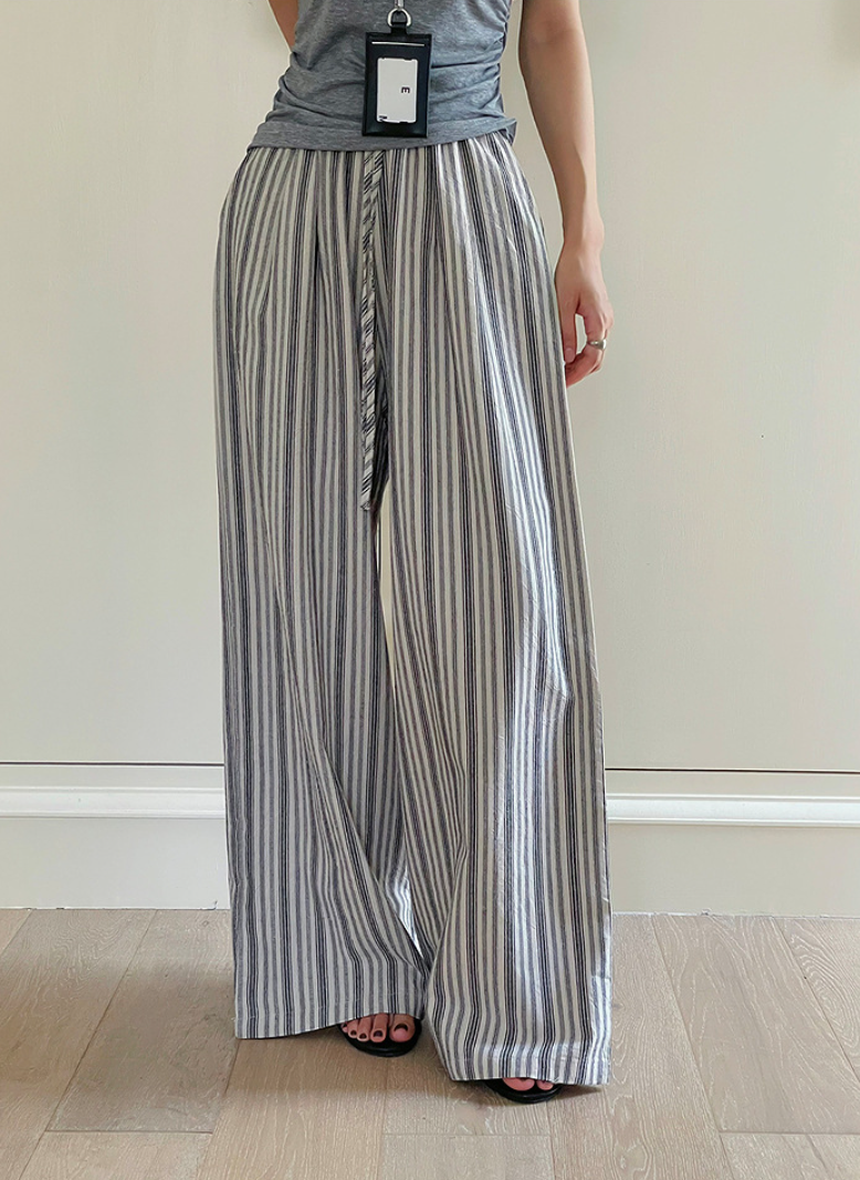 リネン混ストライプパンツ