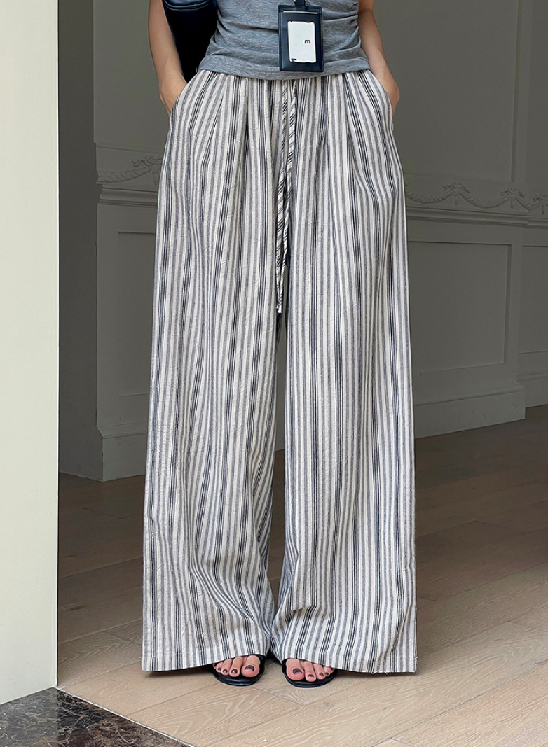 リネン混ストライプパンツ