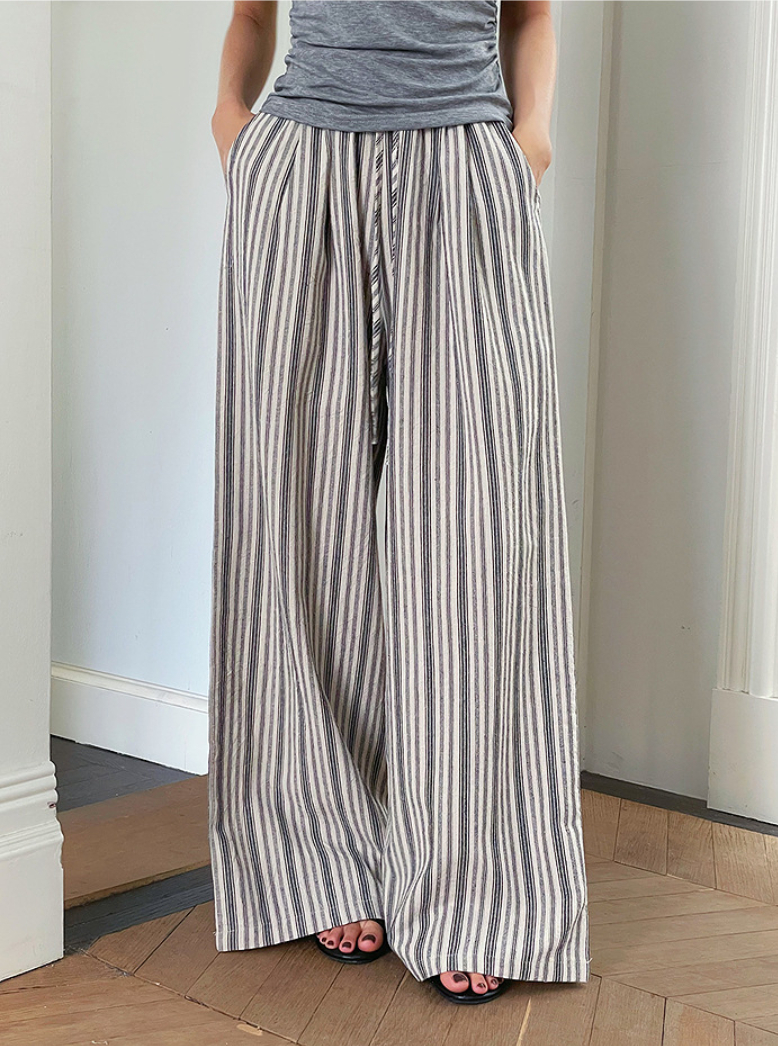 リネン混ストライプパンツ