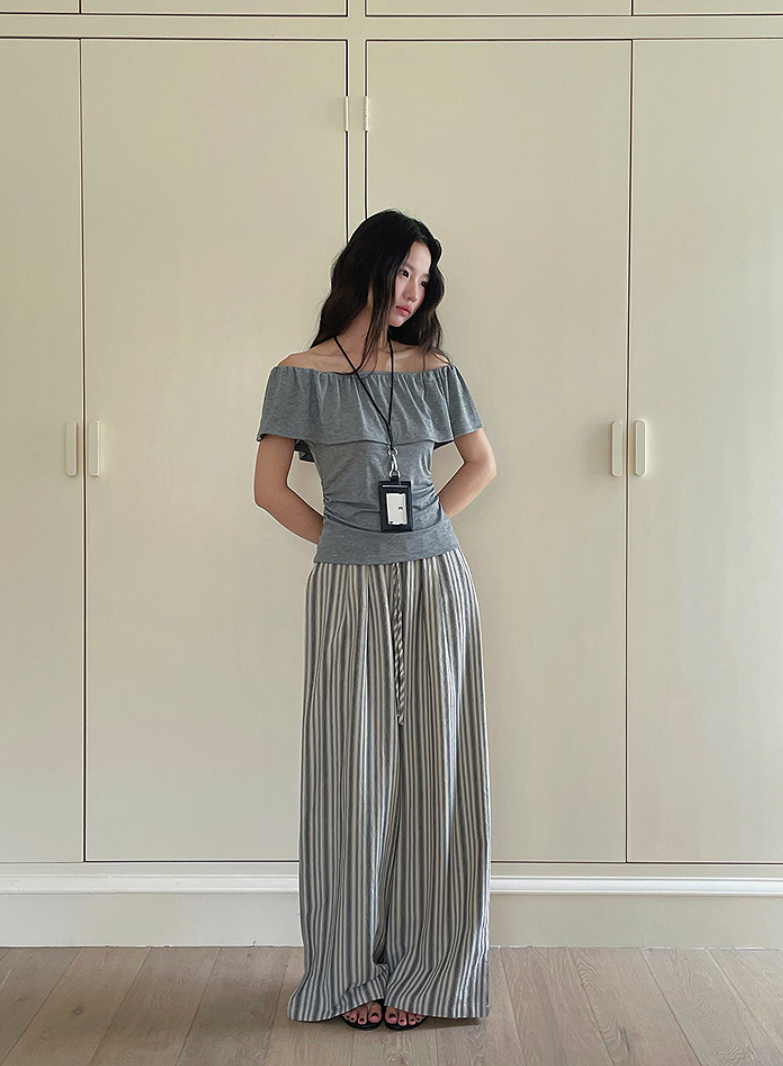 リネン混ストライプパンツ