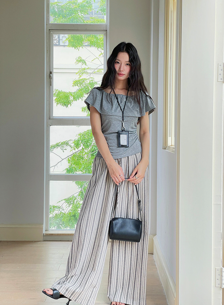 リネン混ストライプパンツ