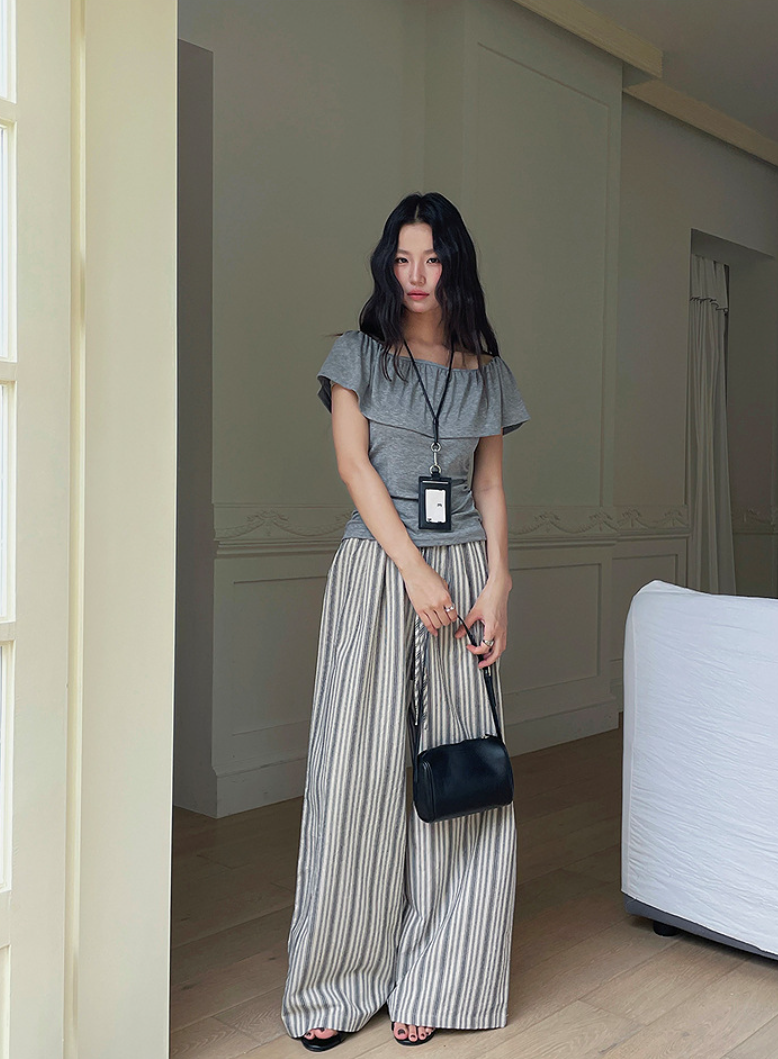 リネン混ストライプパンツ