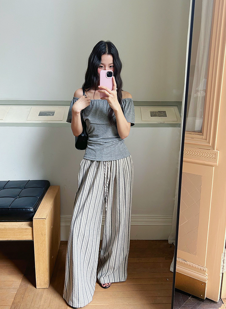 リネン混ストライプパンツ