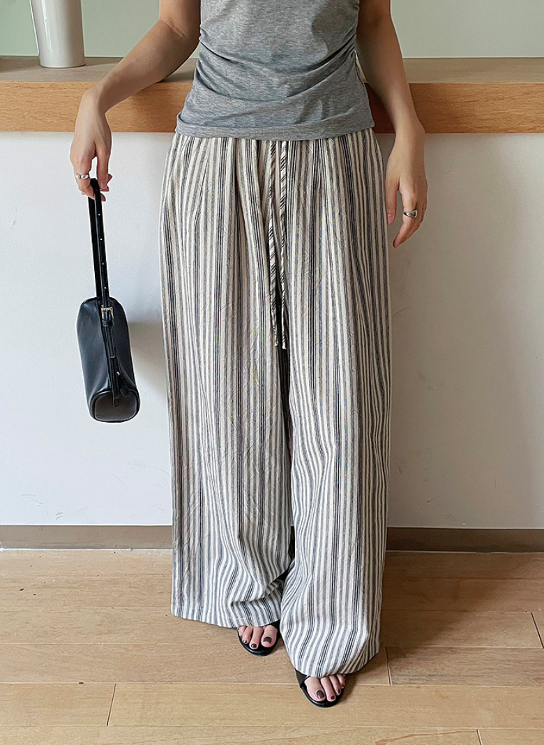 リネン混ストライプパンツ