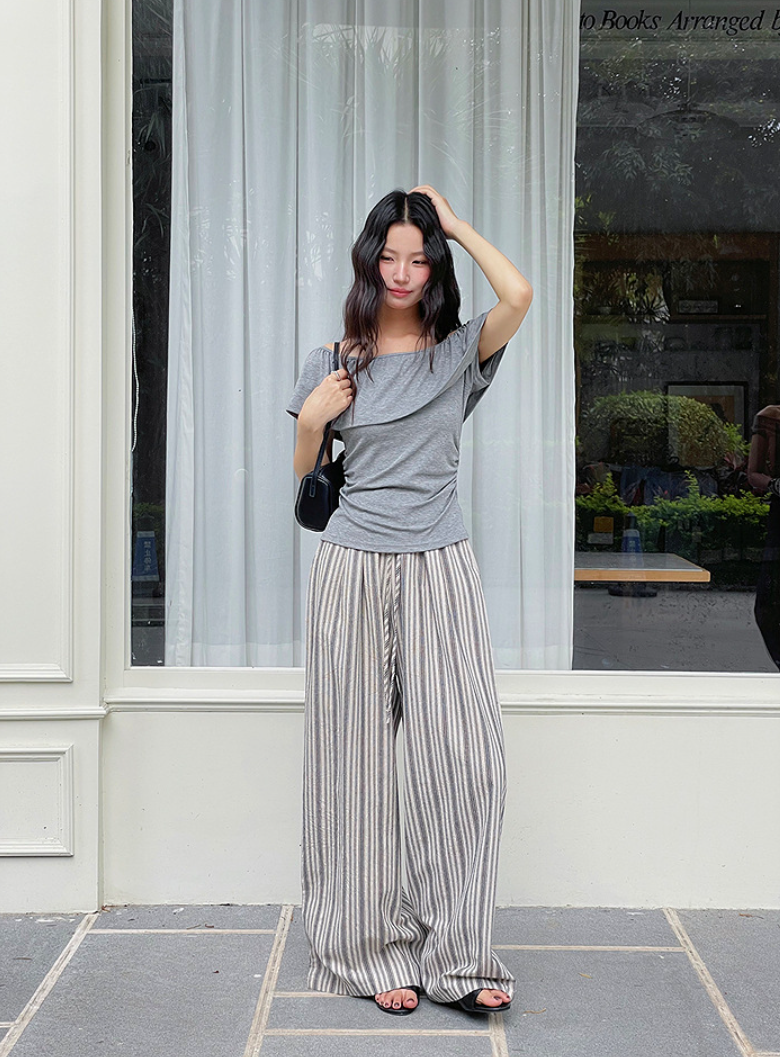 リネン混ストライプパンツ