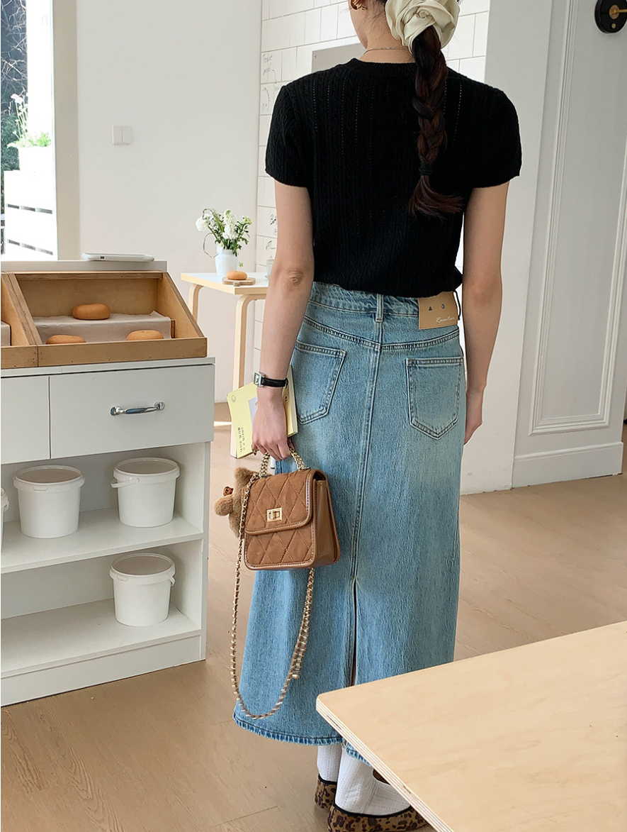 ハート刺繍リブニットトップス