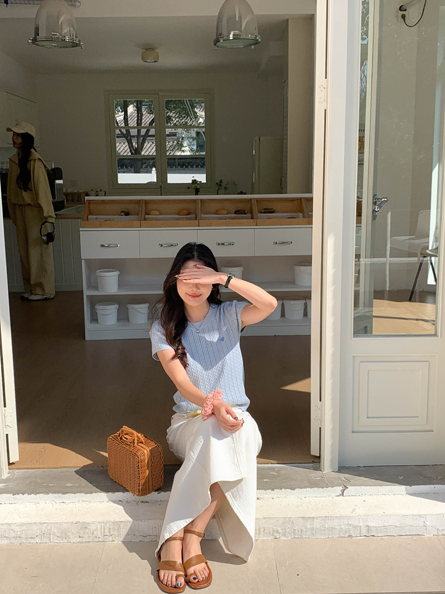 ハート刺繍リブニットトップス