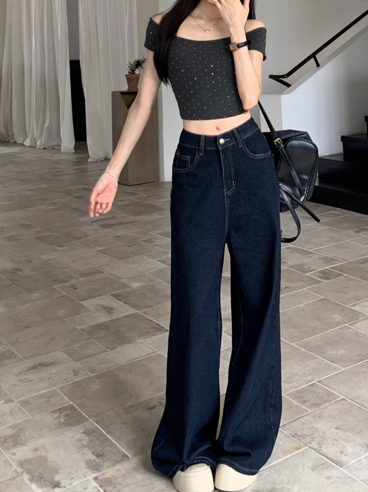 ハイウエストワイドレッグデニムパンツ