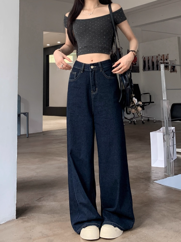 ハイウエストワイドレッグデニムパンツ