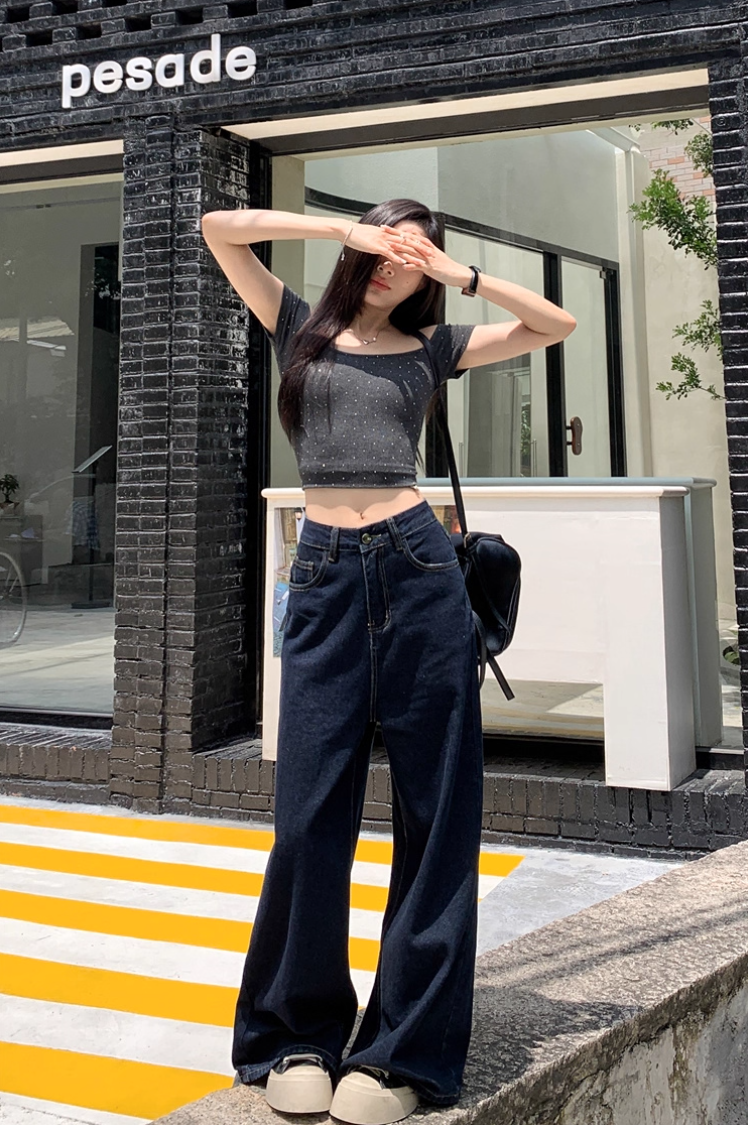 ハイウエストワイドレッグデニムパンツ