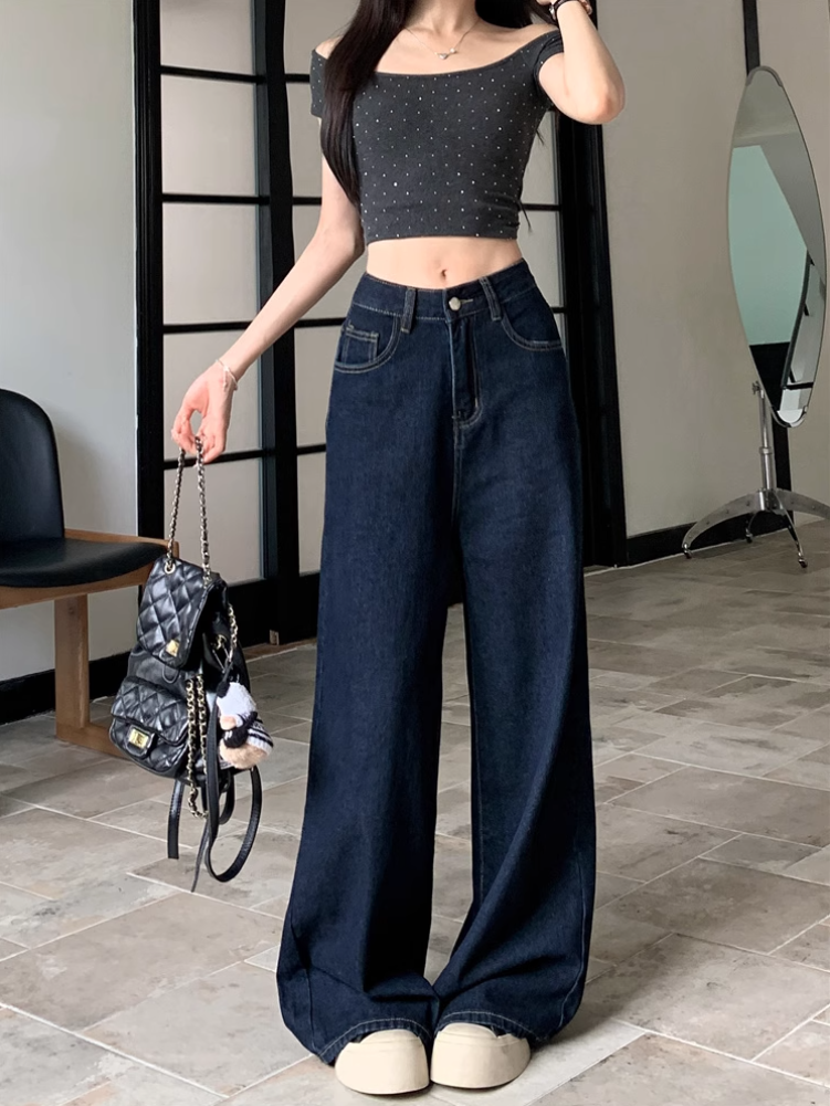 ハイウエストワイドレッグデニムパンツ