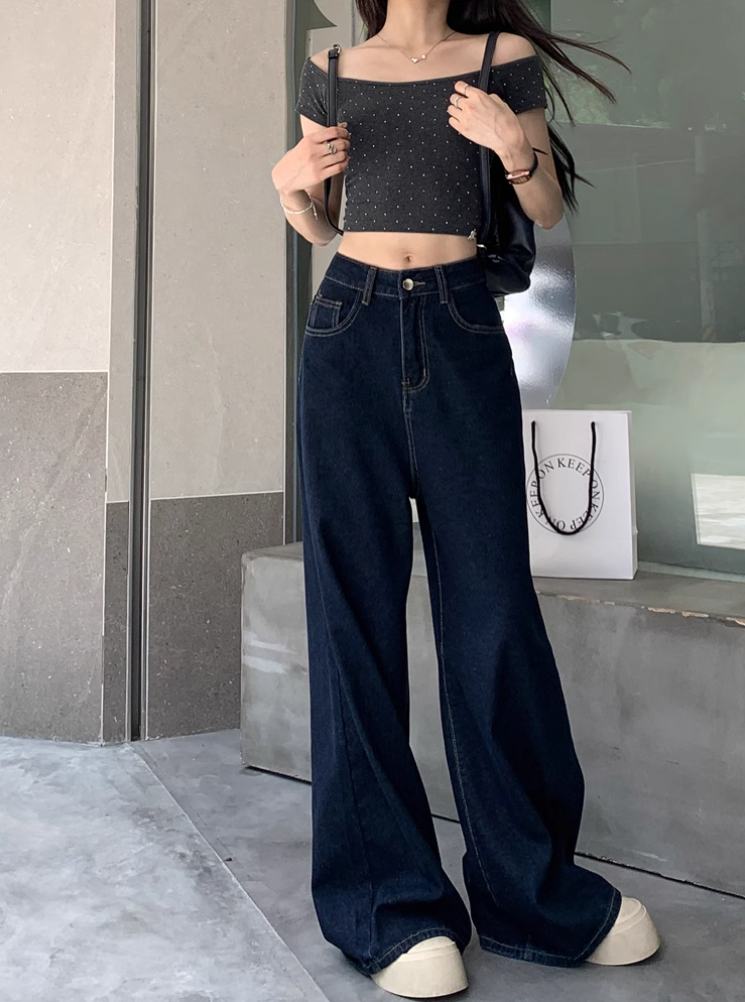ハイウエストワイドレッグデニムパンツ