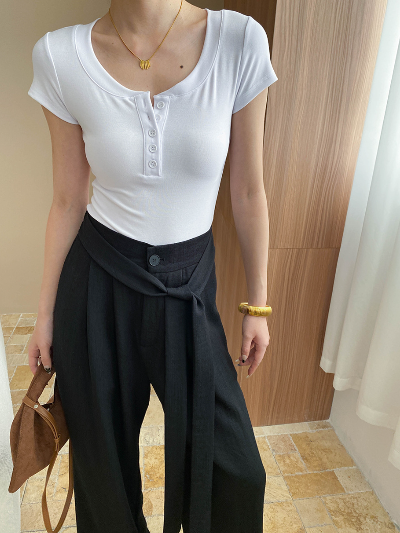 ヘンリーネックリブカットソー