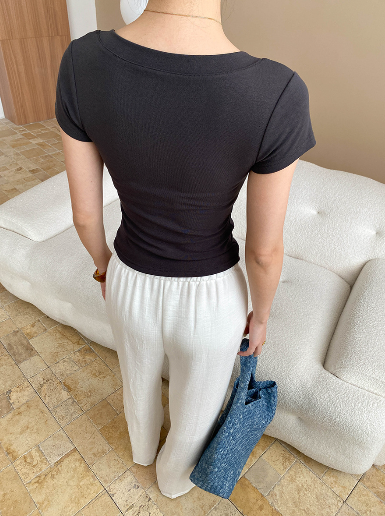 ヘンリーネックリブカットソー