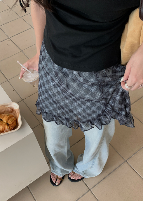 チェックドッキングアシメショルダーワンピース