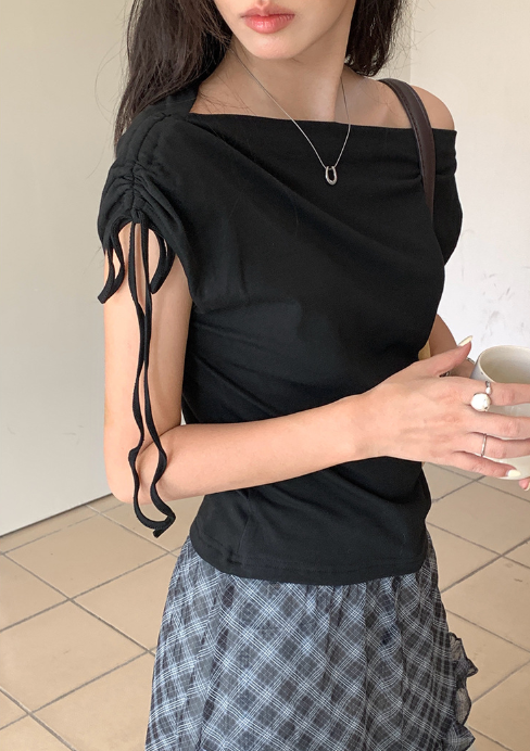 チェックドッキングアシメショルダーワンピース