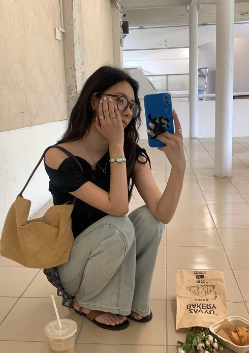 チェックドッキングアシメショルダーワンピース