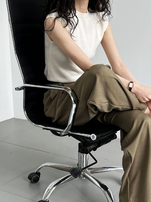 フレンチスリーブリブニットトップス