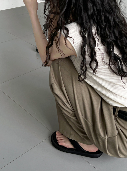 フレンチスリーブリブニットトップス