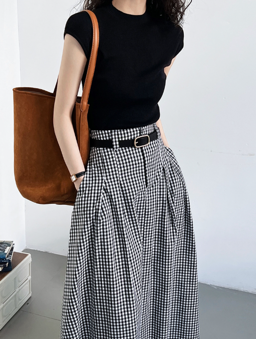 フレンチスリーブリブニットトップス