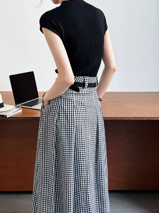 フレンチスリーブリブニットトップス