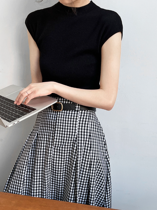 フレンチスリーブリブニットトップス