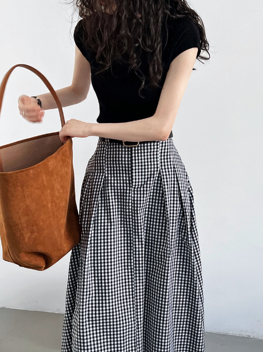 フレンチスリーブリブニットトップス