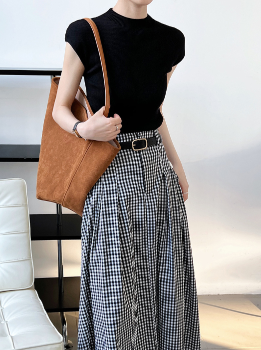 フレンチスリーブリブニットトップス