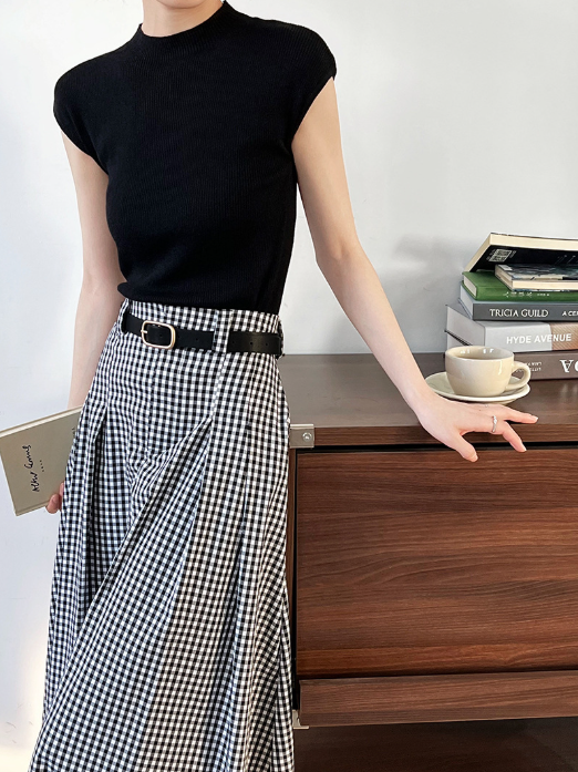 フレンチスリーブリブニットトップス