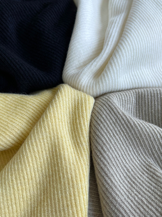 フレンチスリーブリブニットトップス